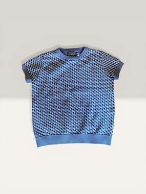 Sweet Threads Blue Edward Geometric Knit Short Sleeve Sweater